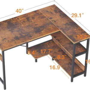 ODK 40 Inch Small L Shaped Computer Desk, Corner Desk with Reversible Storage Shelves, Modern Simple Writing Study Table with Iron Hook, White