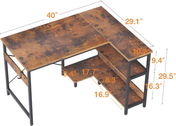 ODK 40 Inch Small L Shaped Computer Desk, Corner Desk with Reversible Storage Shelves, Modern Simple Writing Study Table with Iron Hook, White