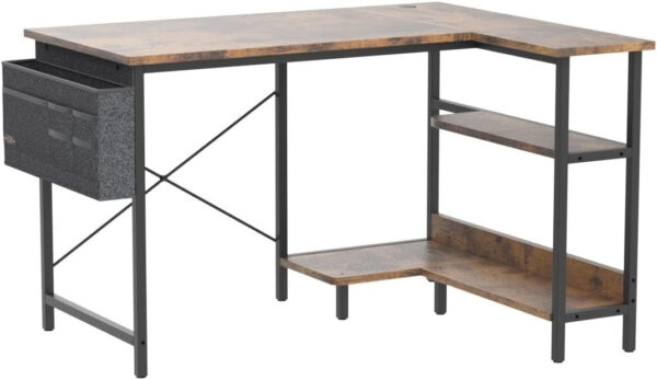 ODK 40 Inch Small L Shaped Computer Desk, Corner Desk with Reversible Storage Shelves, Modern Simple Writing Study Table with Iron Hook, White