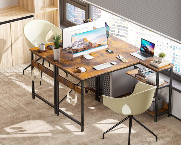 ODK 40 Inch Small L Shaped Computer Desk, Corner Desk with Reversible Storage Shelves, Modern Simple Writing Study Table with Iron Hook, White