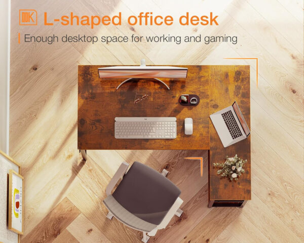 ODK 40 Inch Small L Shaped Computer Desk, Corner Desk with Reversible Storage Shelves, Modern Simple Writing Study Table with Iron Hook, White