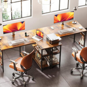 ODK 40 Inch Small L Shaped Computer Desk, Corner Desk with Reversible Storage Shelves, Modern Simple Writing Study Table with Iron Hook, White