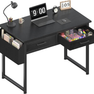 DLisiting Small Desk with Fabric Drawers for Bedroom, 32 Inch Gaming Desk with 2 Drawers for Small Space, Study Writing Table PC Desks, Black