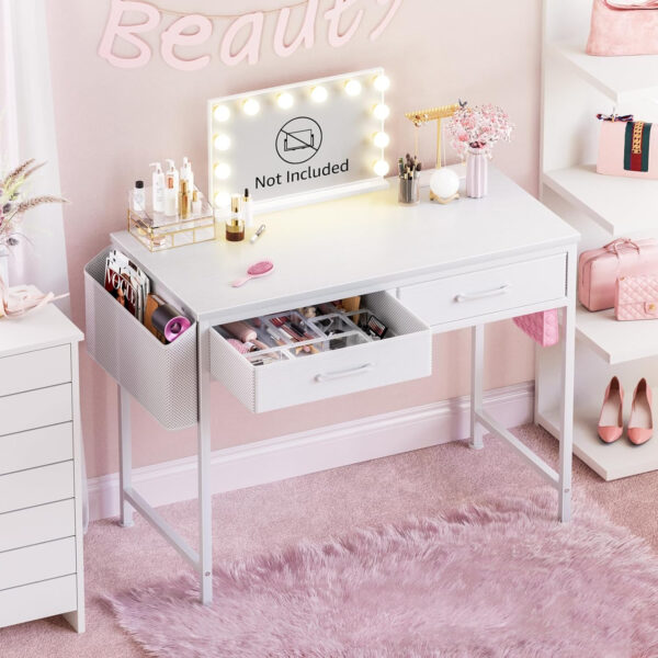 DLisiting Small Desk with Fabric Drawers for Bedroom, 32 Inch Gaming Desk with 2 Drawers for Small Space, Study Writing Table PC Desks, Black