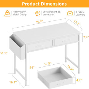 DLisiting Small Desk with Fabric Drawers for Bedroom, 32 Inch Gaming Desk with 2 Drawers for Small Space, Study Writing Table PC Desks, Black