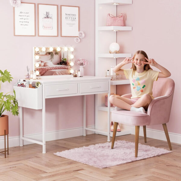 DLisiting Small Desk with Fabric Drawers for Bedroom, 32 Inch Gaming Desk with 2 Drawers for Small Space, Study Writing Table PC Desks, Black