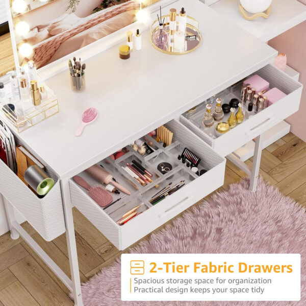 DLisiting Small Desk with Fabric Drawers for Bedroom, 32 Inch Gaming Desk with 2 Drawers for Small Space, Study Writing Table PC Desks, Black