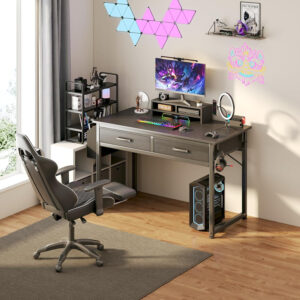 DLisiting Small Desk with Fabric Drawers for Bedroom, 32 Inch Gaming Desk with 2 Drawers for Small Space, Study Writing Table PC Desks, Black