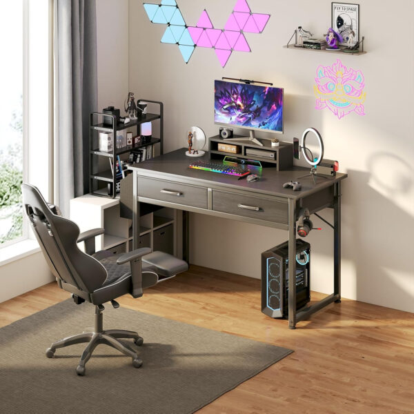 DLisiting Small Desk with Fabric Drawers for Bedroom, 32 Inch Gaming Desk with 2 Drawers for Small Space, Study Writing Table PC Desks, Black