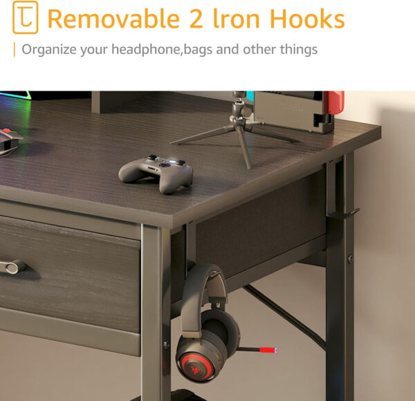 DLisiting Small Desk with Fabric Drawers for Bedroom, 32 Inch Gaming Desk with 2 Drawers for Small Space, Study Writing Table PC Desks, Black