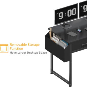 DLisiting Small Desk with Fabric Drawers for Bedroom, 32 Inch Gaming Desk with 2 Drawers for Small Space, Study Writing Table PC Desks, Black