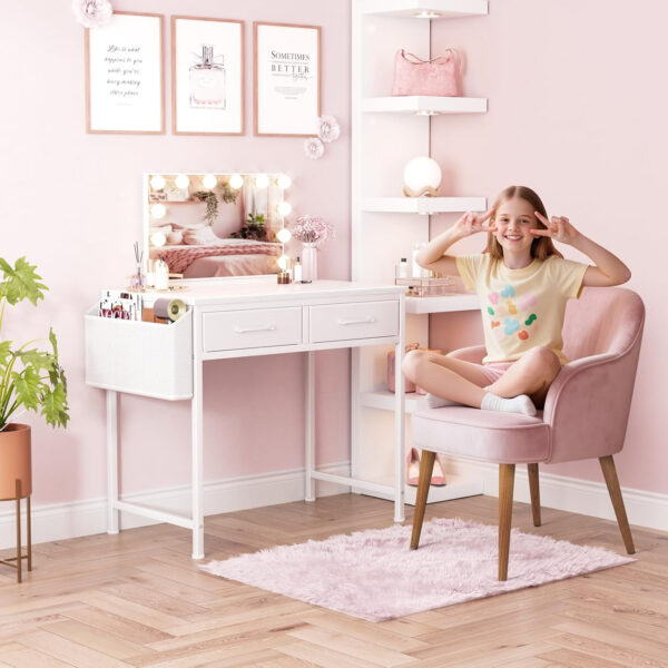 DLisiting Small Desk with Fabric Drawers for Bedroom, 32 Inch Gaming Desk with 2 Drawers for Small Space, Study Writing Table PC Desks, Black