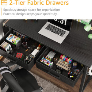 DLisiting Small Desk with Fabric Drawers for Bedroom, 32 Inch Gaming Desk with 2 Drawers for Small Space, Study Writing Table PC Desks, Black