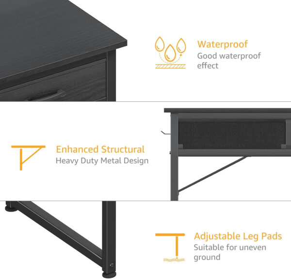 DLisiting Small Desk with Fabric Drawers for Bedroom, 32 Inch Gaming Desk with 2 Drawers for Small Space, Study Writing Table PC Desks, Black
