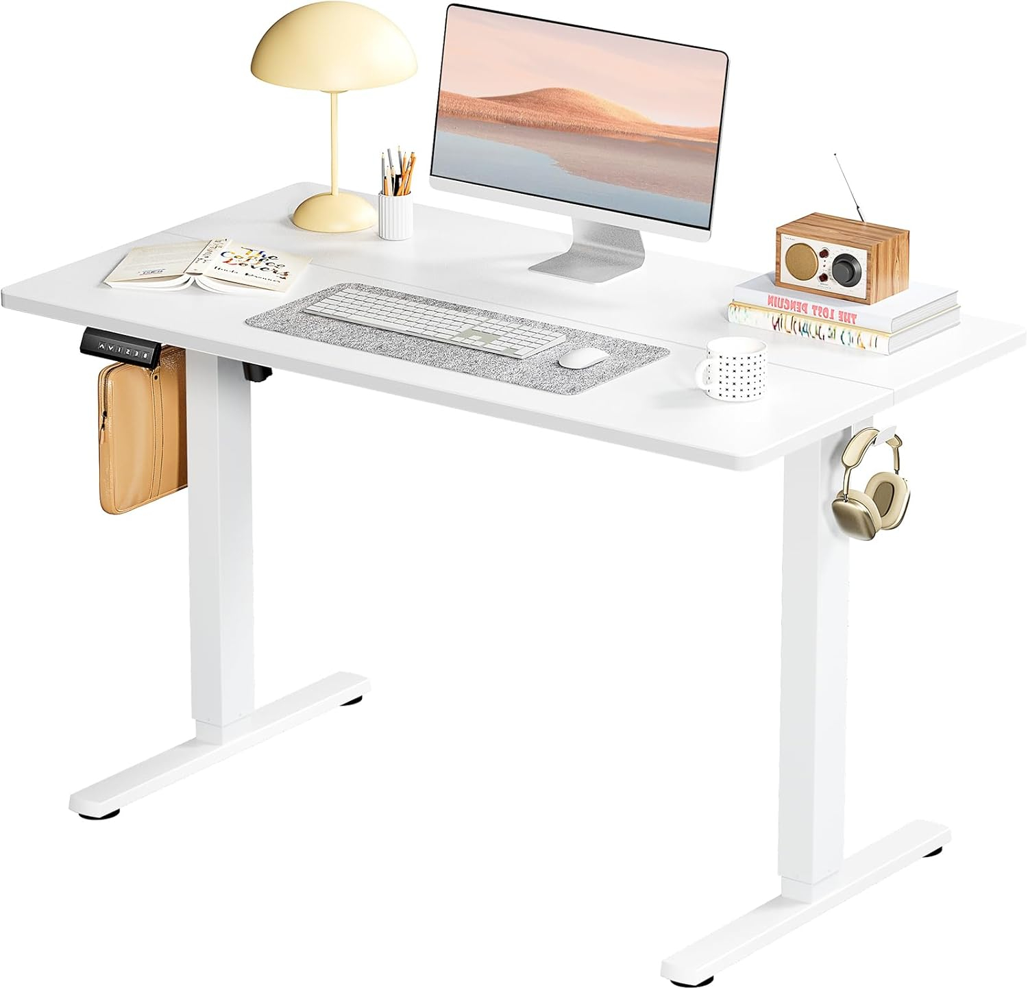 Standing Desk, Adjustable Height Electric Sit Stand Up Down Computer Table, 40x24 Inch Ergonomic Rising Modern Lift Motorized Gaming Desktop Workstation for Work Home Office, White