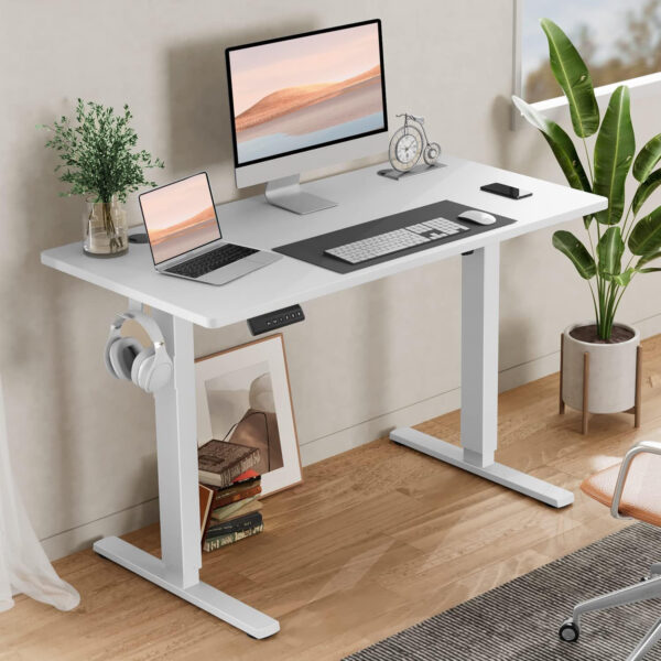 Standing Desk, Adjustable Height Electric Sit Stand Up Down Computer Table, 40x24 Inch Ergonomic Rising Modern Lift Motorized Gaming Desktop Workstation for Work Home Office, White
