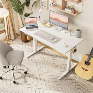 Standing Desk, Adjustable Height Electric Sit Stand Up Down Computer Table, 40x24 Inch Ergonomic Rising Modern Lift Motorized Gaming Desktop Workstation for Work Home Office, White