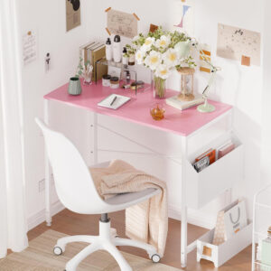 Pamray 32 Inch Computer Desk for Small Spaces with Storage Bag, Home Office Work Desk with Headphone Hook, Small Office Desk Study Writing Table