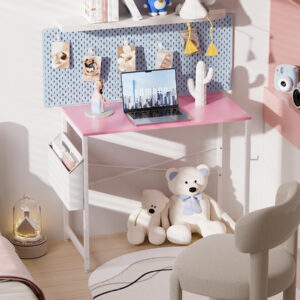 Pamray 32 Inch Computer Desk for Small Spaces with Storage Bag, Home Office Work Desk with Headphone Hook, Small Office Desk Study Writing Table