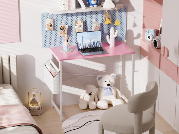 Pamray 32 Inch Computer Desk for Small Spaces with Storage Bag, Home Office Work Desk with Headphone Hook, Small Office Desk Study Writing Table