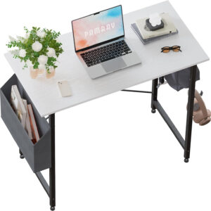 Pamray 32 Inch Computer Desk for Small Spaces with Storage Bag, Home Office Work Desk with Headphone Hook, Small Office Desk Study Writing Table