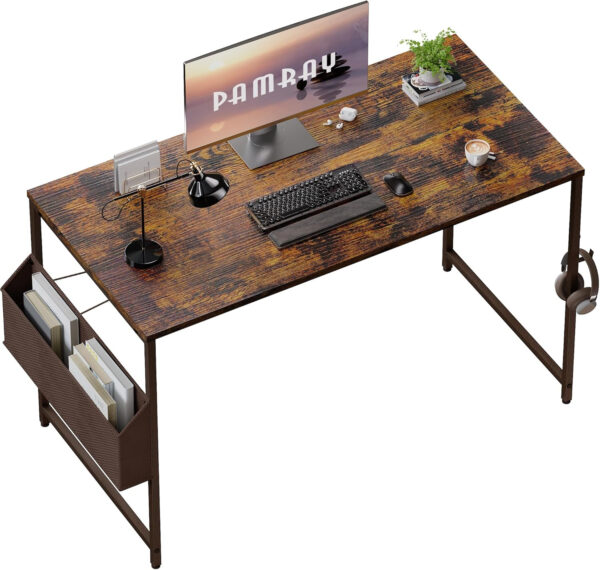 Pamray 32 Inch Computer Desk for Small Spaces with Storage Bag, Home Office Work Desk with Headphone Hook, Small Office Desk Study Writing Table