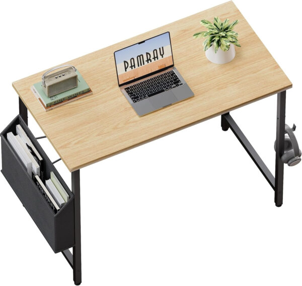 Pamray 32 Inch Computer Desk for Small Spaces with Storage Bag, Home Office Work Desk with Headphone Hook, Small Office Desk Study Writing Table