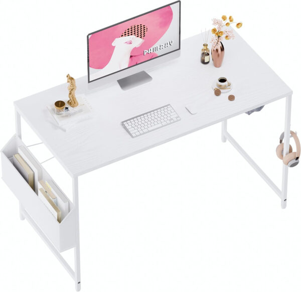 Pamray 32 Inch Computer Desk for Small Spaces with Storage Bag, Home Office Work Desk with Headphone Hook, Small Office Desk Study Writing Table