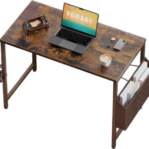 Pamray 32 Inch Computer Desk for Small Spaces with Storage Bag, Home Office Work Desk with Headphone Hook, Small Office Desk Study Writing Table