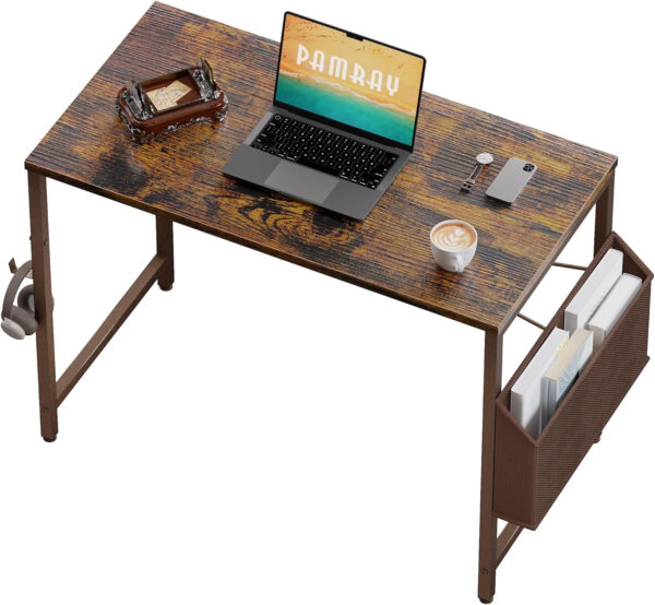 Pamray 32 Inch Computer Desk for Small Spaces with Storage Bag, Home Office Work Desk with Headphone Hook, Small Office Desk Study Writing Table