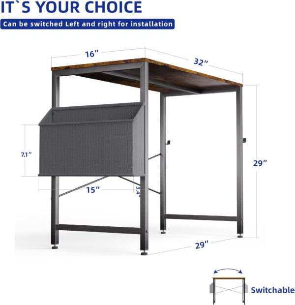 Pamray 32 Inch Computer Desk for Small Spaces with Storage Bag, Home Office Work Desk with Headphone Hook, Small Office Desk Study Writing Table