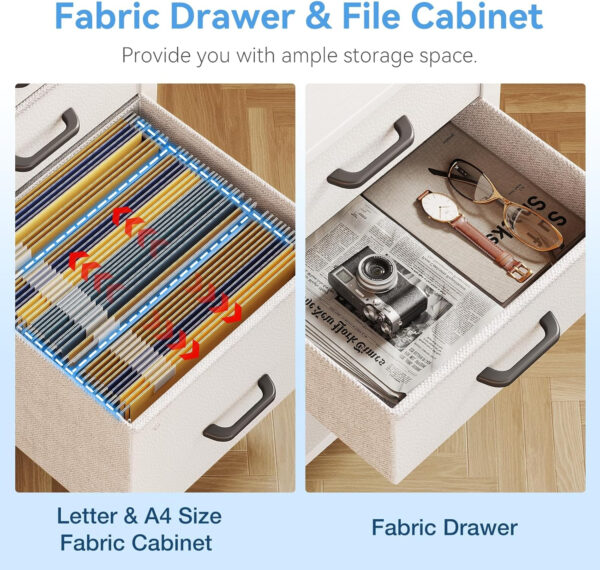 Casaottima 40" Small Computer Home Office Desk for Bedroom with Fabric Drawers & File Cabinet, Cloth Storage Bag and Hook, Writing Study Work Table for Small Space, White