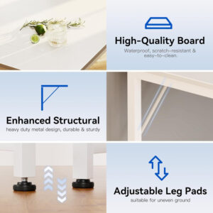 Casaottima 40" Small Computer Home Office Desk for Bedroom with Fabric Drawers & File Cabinet, Cloth Storage Bag and Hook, Writing Study Work Table for Small Space, White