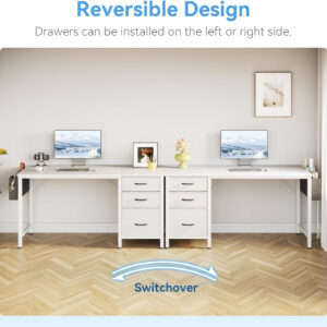 Casaottima 40" Small Computer Home Office Desk for Bedroom with Fabric Drawers & File Cabinet, Cloth Storage Bag and Hook, Writing Study Work Table for Small Space, White