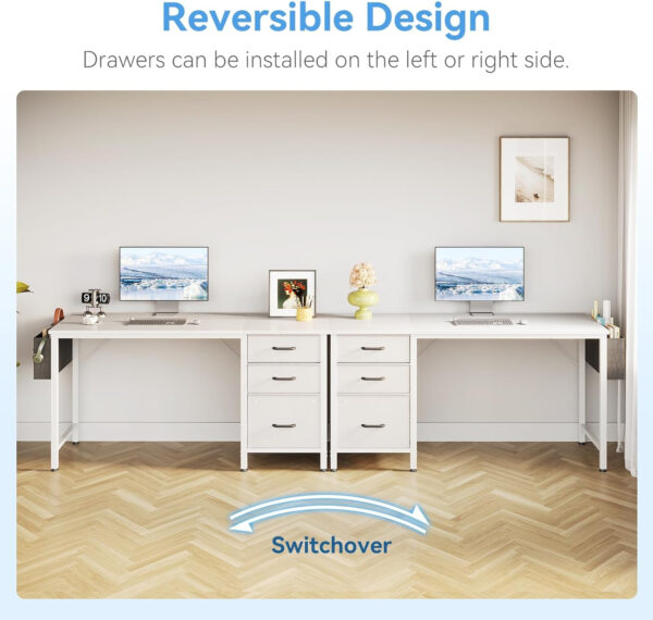 Casaottima 40" Small Computer Home Office Desk for Bedroom with Fabric Drawers & File Cabinet, Cloth Storage Bag and Hook, Writing Study Work Table for Small Space, White