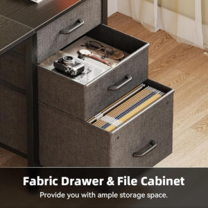 Casaottima 40" Small Computer Home Office Desk for Bedroom with Fabric Drawers & File Cabinet, Cloth Storage Bag and Hook, Writing Study Work Table for Small Space, White