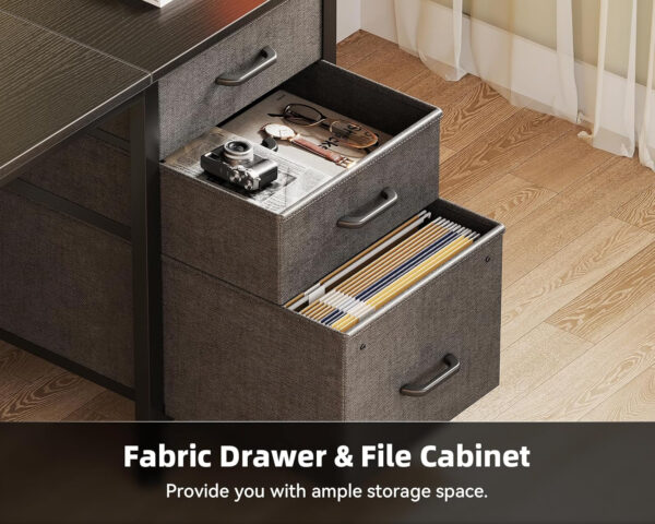 Casaottima 40" Small Computer Home Office Desk for Bedroom with Fabric Drawers & File Cabinet, Cloth Storage Bag and Hook, Writing Study Work Table for Small Space, White