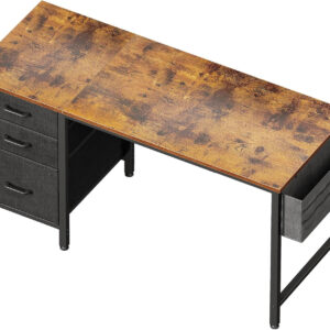 Casaottima 40" Small Computer Home Office Desk for Bedroom with Fabric Drawers & File Cabinet, Cloth Storage Bag and Hook, Writing Study Work Table for Small Space, White