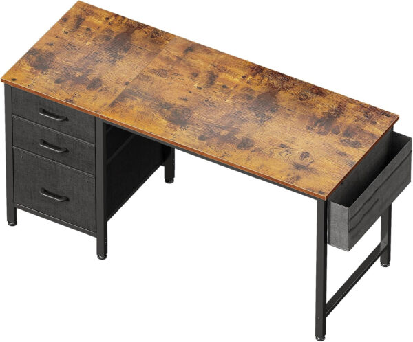 Casaottima 40" Small Computer Home Office Desk for Bedroom with Fabric Drawers & File Cabinet, Cloth Storage Bag and Hook, Writing Study Work Table for Small Space, White