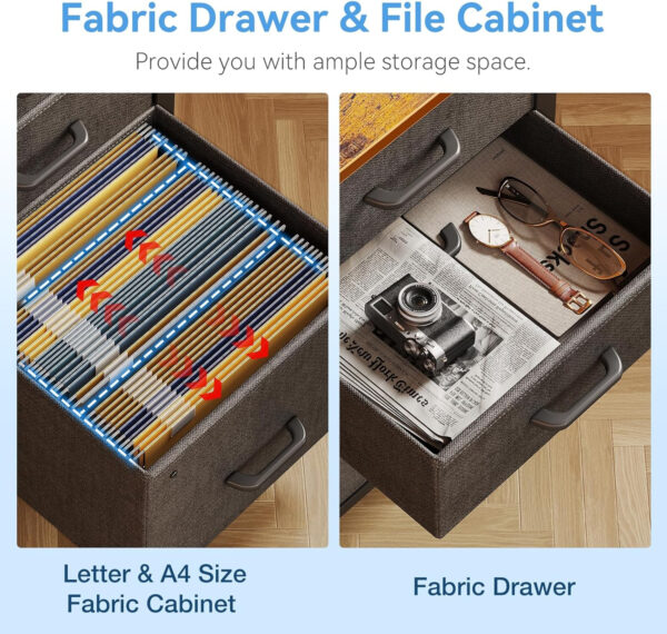 Casaottima 40" Small Computer Home Office Desk for Bedroom with Fabric Drawers & File Cabinet, Cloth Storage Bag and Hook, Writing Study Work Table for Small Space, White