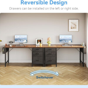 Casaottima 40" Small Computer Home Office Desk for Bedroom with Fabric Drawers & File Cabinet, Cloth Storage Bag and Hook, Writing Study Work Table for Small Space, White