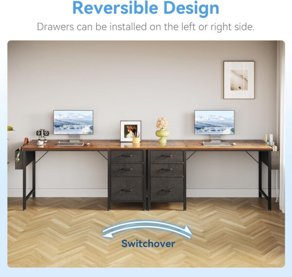 Casaottima 40" Small Computer Home Office Desk for Bedroom with Fabric Drawers & File Cabinet, Cloth Storage Bag and Hook, Writing Study Work Table for Small Space, White