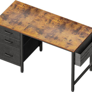 Casaottima 40" Small Computer Home Office Desk for Bedroom with Fabric Drawers & File Cabinet, Cloth Storage Bag and Hook, Writing Study Work Table for Small Space, White