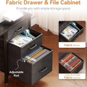 Casaottima 40" Small Computer Home Office Desk for Bedroom with Fabric Drawers & File Cabinet, Cloth Storage Bag and Hook, Writing Study Work Table for Small Space, White