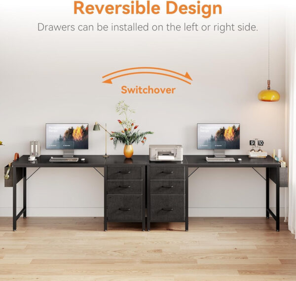 Casaottima 40" Small Computer Home Office Desk for Bedroom with Fabric Drawers & File Cabinet, Cloth Storage Bag and Hook, Writing Study Work Table for Small Space, White