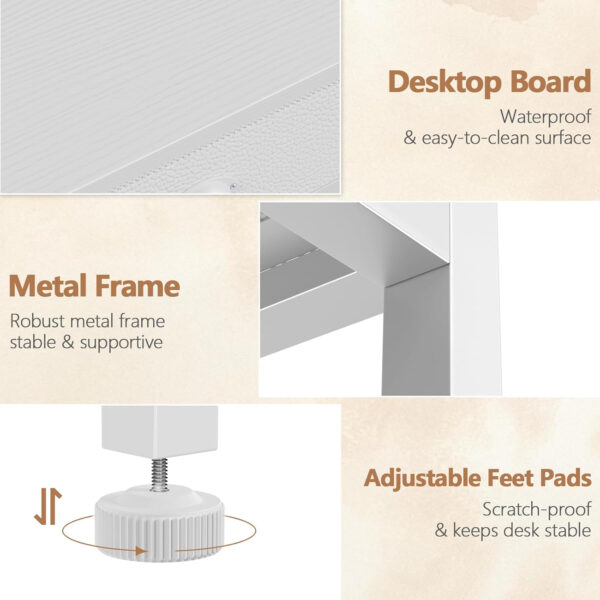 Furologee White Small Computer Desk with 2 Fabric Drawers for Bedroom,34 Inch Simple Home Office Writing Desk, Vanity Desk with Hooks, Study Table for Adults Student Small Spaces