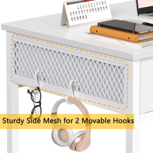 Furologee White Small Computer Desk with 2 Fabric Drawers for Bedroom,34 Inch Simple Home Office Writing Desk, Vanity Desk with Hooks, Study Table for Adults Student Small Spaces