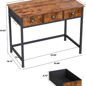 Furologee White Small Computer Desk with 2 Fabric Drawers for Bedroom,34 Inch Simple Home Office Writing Desk, Vanity Desk with Hooks, Study Table for Adults Student Small Spaces
