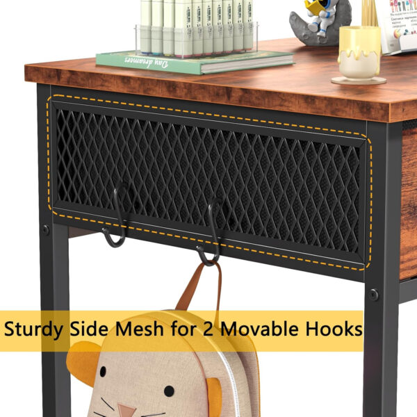 Furologee White Small Computer Desk with 2 Fabric Drawers for Bedroom,34 Inch Simple Home Office Writing Desk, Vanity Desk with Hooks, Study Table for Adults Student Small Spaces