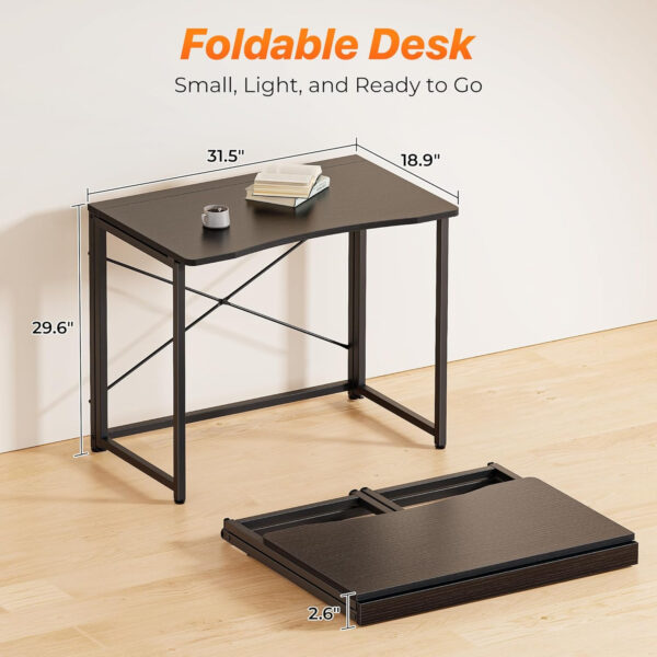 68872f9f6f343c7d59449de5c8ba7cbfdb9899b119bcb56cf232f.jpg Huuger Folding Desk for Small Spaces, 31.5 Inch Foldable Computer Table, for Home Office, Study, Bedroom, Dorm, Space Saving, Small Writing Work Office Computer Desk, Easy to Fold, Rustic Brown